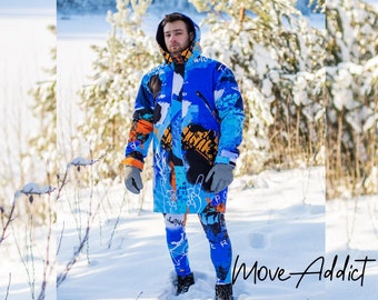 Parka met kleurrijke print heren: waterdicht softshell-winterjack