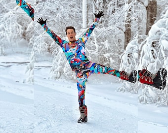 Thermoshirt heren met gekke print: met fleece gevoerde wintersportkleding