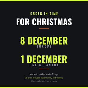 Order in time for Christmas: 8 December for Europe, 1 December for USA and Canada. Made to order in 4-7 days. US price includes customs duty and delivery. Handmade with love in Latvia.