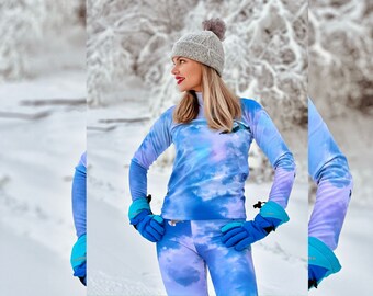 Thermische top met vogelprint: met fleece gevoerd winterondergoed