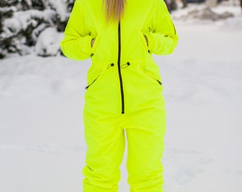 Neon Yellow Onesie Jumpsuit, Snowboard Clothes, Snowboard Suit, Skiing  Overall, Ski Suit Women, Sportswear, Jumpsuit Winter, Colorful Snow -   Denmark