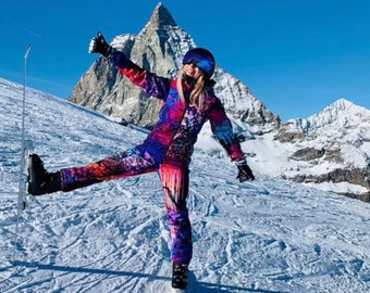 Kleurrijke winterskijumpsuit: waterdicht snowboardpak