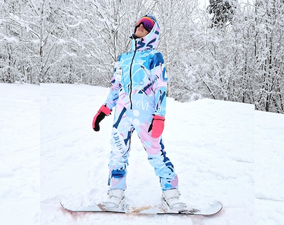 Romantic Winter Ski Onesie, Jumpsuit, Snowboard Clothes, Snowboard Suit,  Skiing Overall, Ski Suit Women, Colorful Snow Suit, Light Pink 