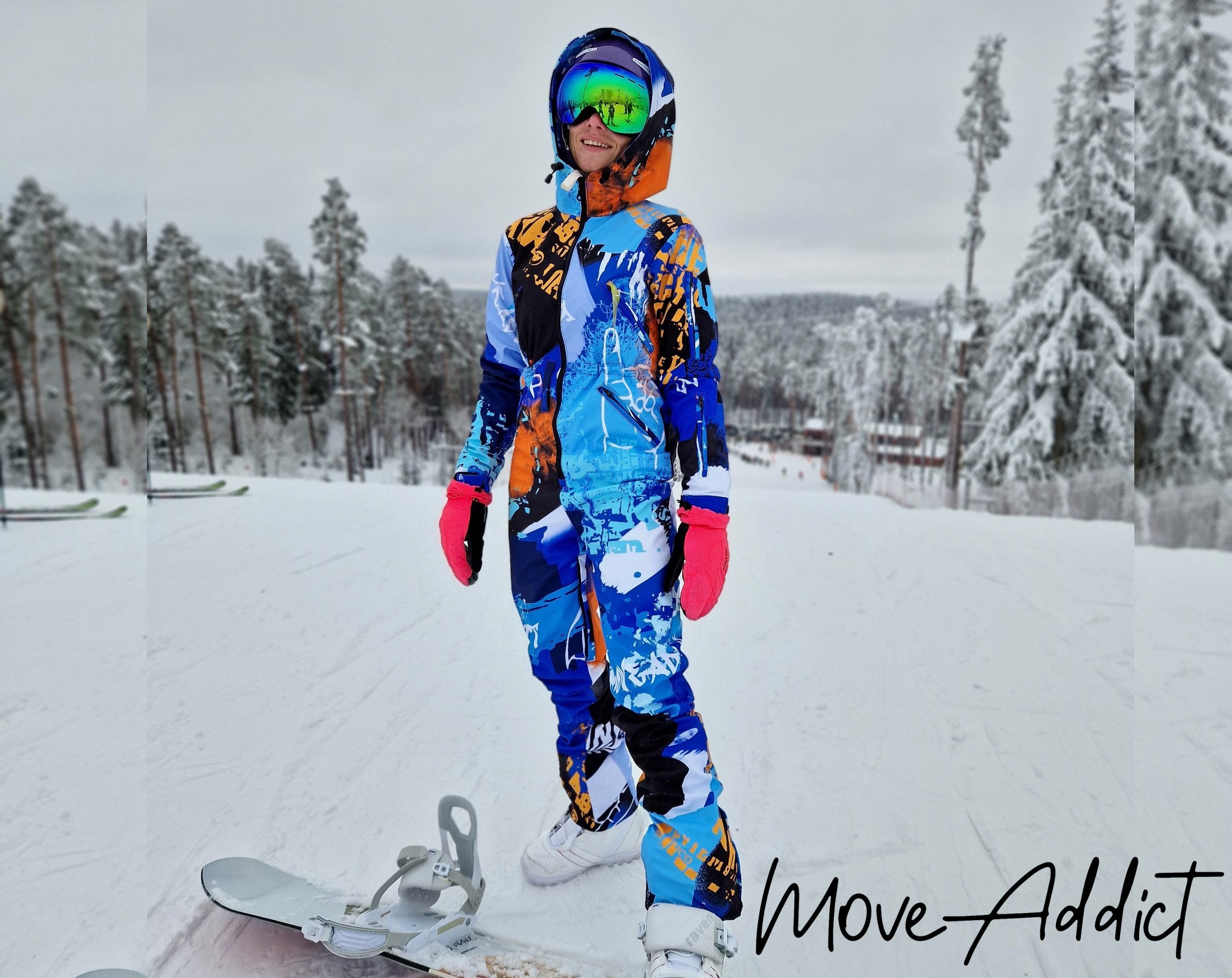 Blue Winter Ski Jumpsuit, Snowboard Clothes, Snowboard Suit