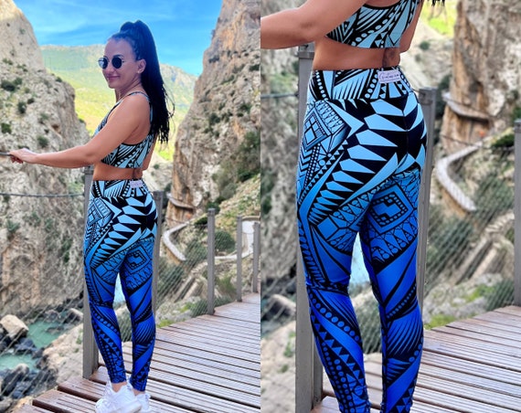 Abstract Blue Leggings, Printed Yoga Pants, Women Long Leggings,  Loungewear, Plus Size Clothing, Workout Leggings, Activewear, High Waist 