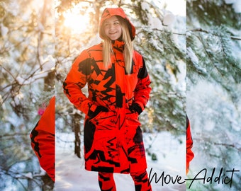 Rode waterdichte softshellparka: winterjas met capuchon voor dames