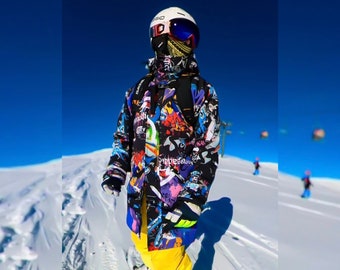 Waterdichte softshell-parka heren: winterjas met kleurrijke print