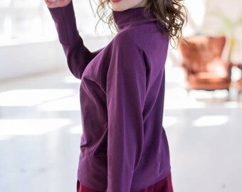 Purple Spring Jumper, Sweater for women, Sustainable clothing, Turtleneck sweater, Oversized sweater, Warm Pullover, Chunky sweater
