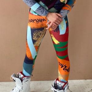Orange Colorful Fleece Leggings Women, Thermal Winter Leggings High Waisted, Warm Fleece Lined Ski Tights, Plus Size Base Layer XXS-5XL