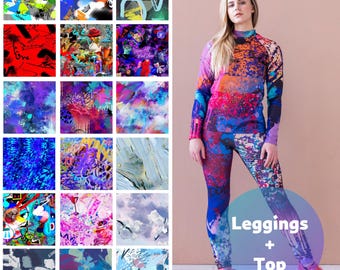 Met fleece gevoerde thermokleding dames: legging en top met abstracte print
