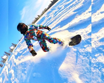 Skijumpsuit met kleurrijke print heren: waterdicht snowboardpak