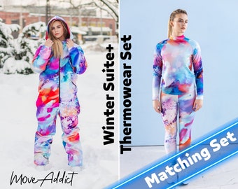 Roze winterski-jumpsuit: snowboardpak dames, thermisch ondergoed