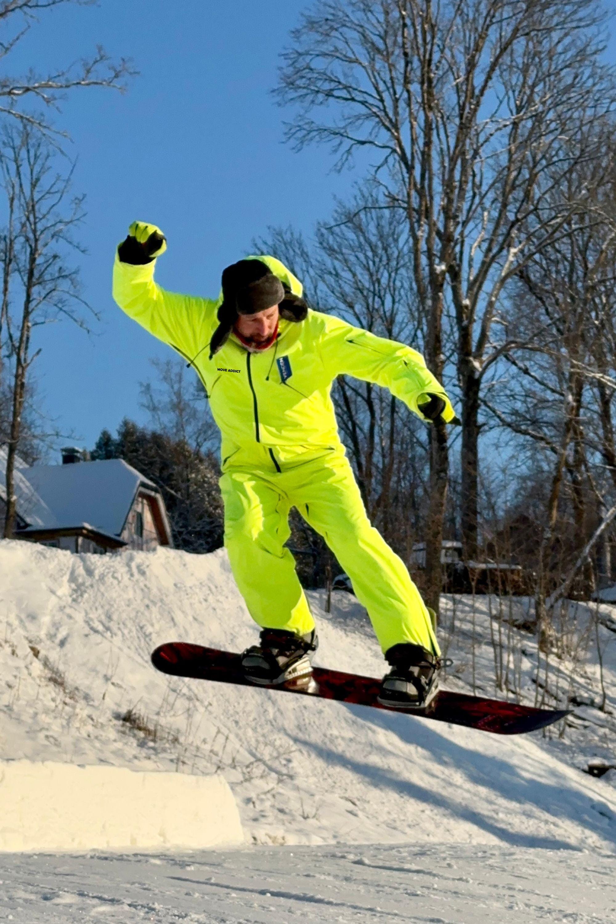 Men's Neon Yellow Ski Snowboard Jumpsuit: Waterproof Winter Suit