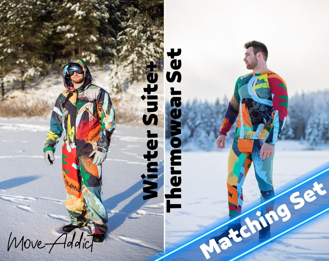 Men's Colorful Ski Jumpsuit Set: Winter Snowboard Suit, Thermal