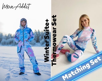 ライトピンクのスキージャンプスーツセット：レディース冬用