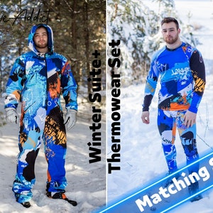 Men&#39;s Blue Ski Jumpsuit Set: Fleece Lined Snowboard Suit