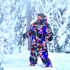 Men&#39;s Colorful Love&Peace Print Winter ski jumpsuit, snowboard clothes, Snowboard suit, Skiing Overall, ski suit Men, Jumpsuit winter