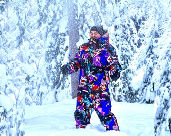 Skijumpsuit met kleurrijke print heren: waterdicht snowboardpak