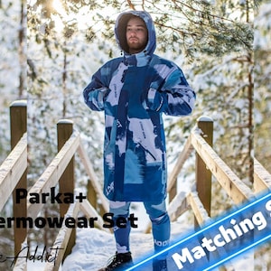 Men&#39;s Waterproof Parka Set: Fleece Thermal Underwear, Oversize Winter Coat