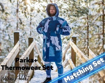 Set waterdichte parka's voor heren: thermisch ondergoed van fleece, oversized winterjas