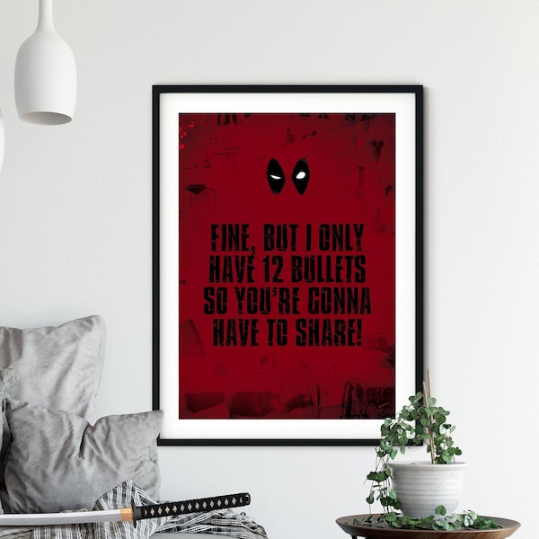 Deadpool "12 Bullets" Marvel, Fan Art, Superhero Poster - Ideal for Game Room / Man Cave / Office / Bedroom - Size A3 A2 - gift idea