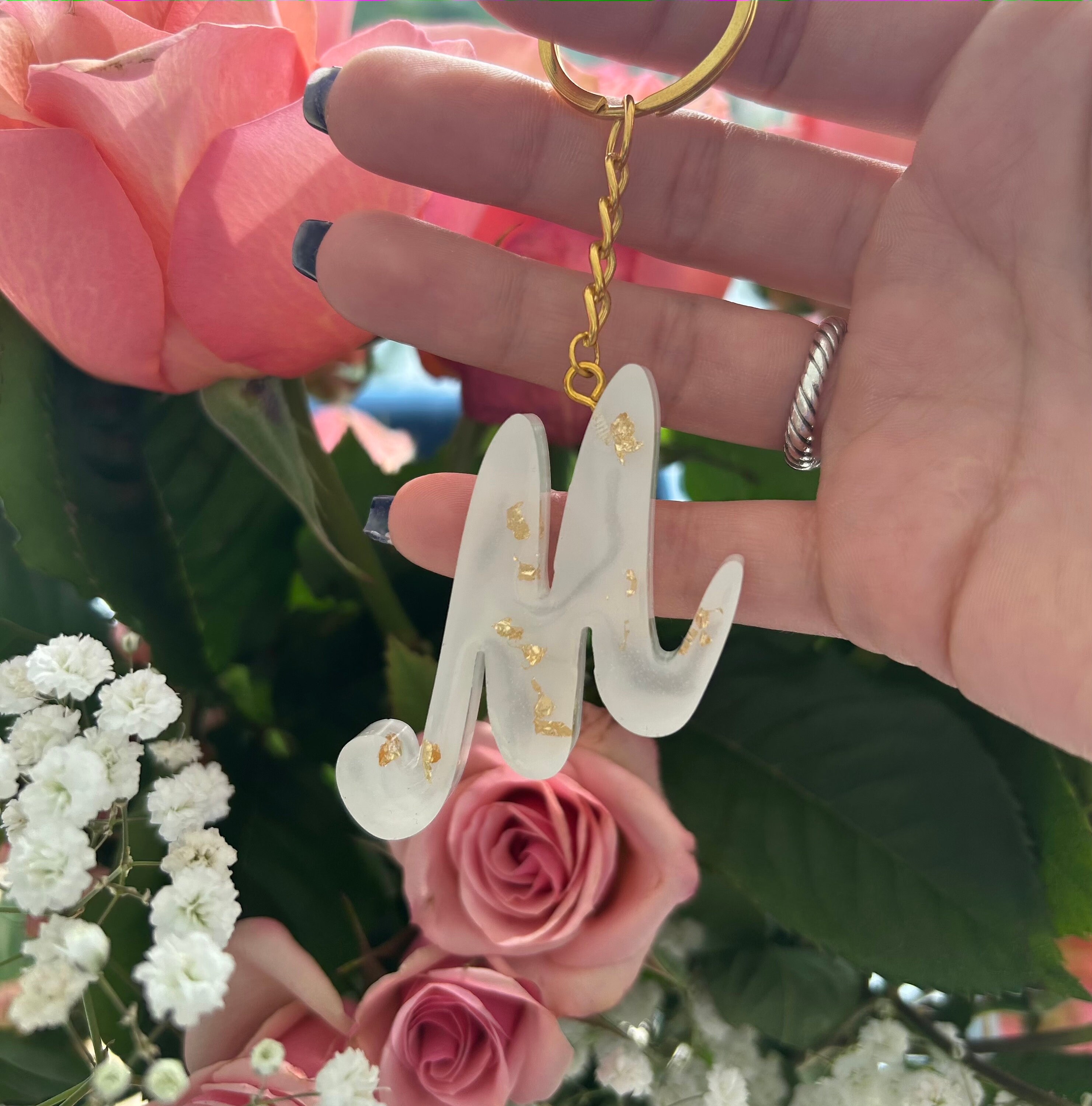 Keychain Cursive Resin Letter Keychain Cursive - Marble - Etsy