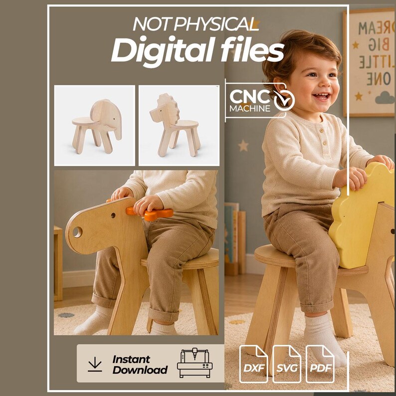 Cnc Router Signs Files Bundle Animal Kids Chairs | 4 Wooden Chair Plans | Furniture DXF | CNC ...