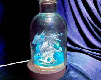 Dragon Ice Blue In a Bottle With Lighted LED Base