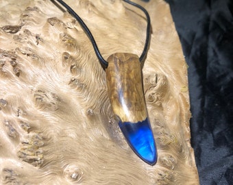 Burl Wood and Blue Resin Claw Shaped Pendant