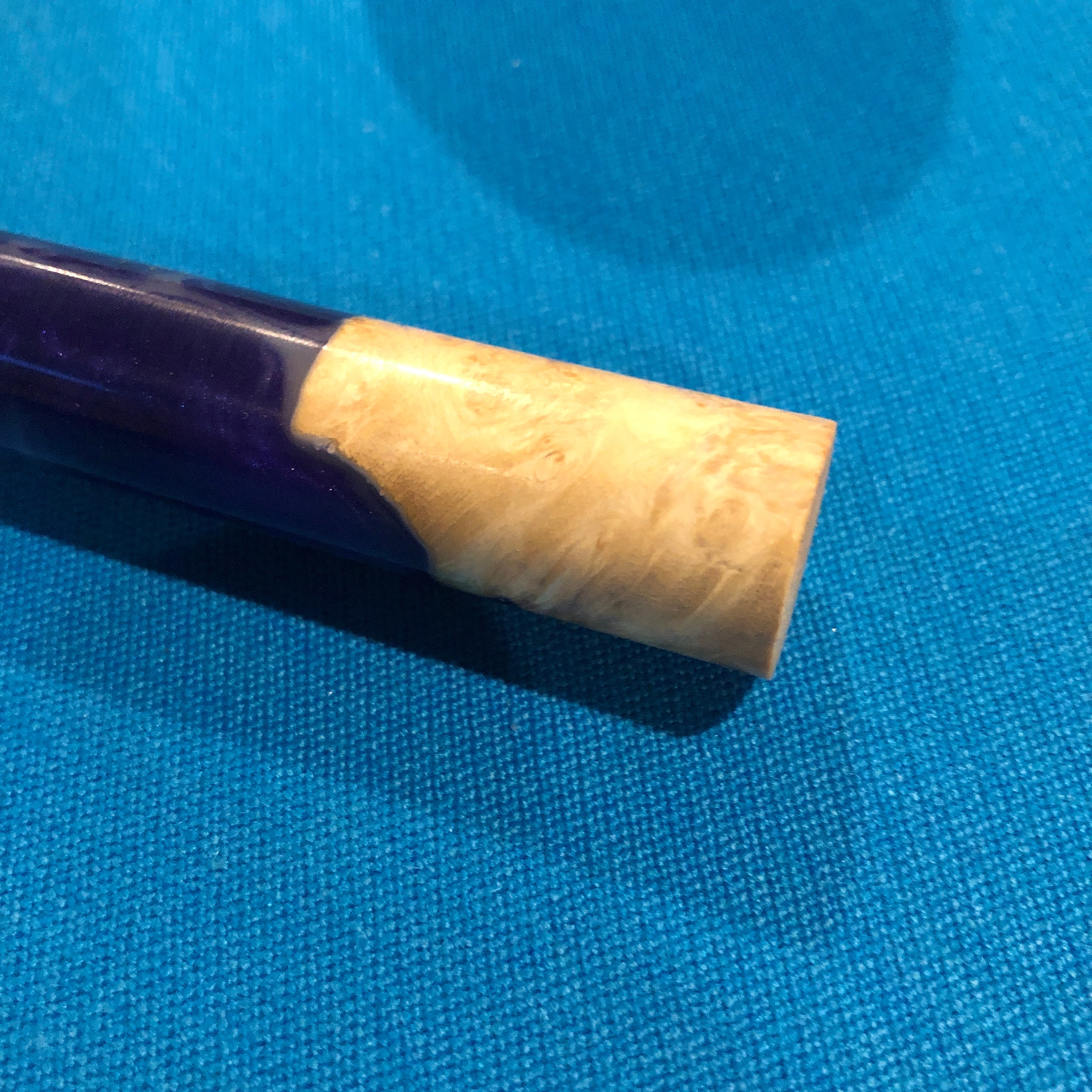 Pool Chalk Holder Burl Wood With Purple and Gold Resin With Square