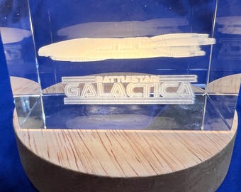 BSG Galactica  Cryo Spaceship Engraved in Crystal