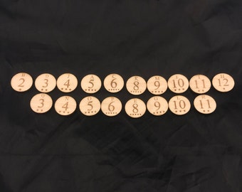 Wooden Game Number Tokens 3-4 Players Laser Etched for Board Game