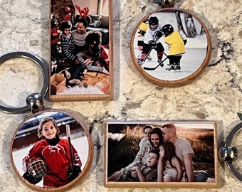 Custom Color Photo Wood Keychain Round or Rectangle