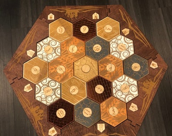 Stained Wood Game Board With Custom Laser Etched Terrain, Border and Number Tokens