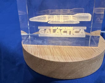 BSG Galactica 1978  Cryo Spaceship Engraved in Crystal