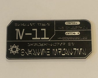 E-11 Blaster Laser Engraved Plaque/Data Card in Aurebesh