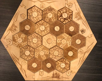Wooden Game Board With Custom Laser Etched Terrain, Border and Number Tokens