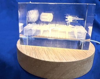 Death Star Trench Run Cryo Spaceship Engraved in Crystal
