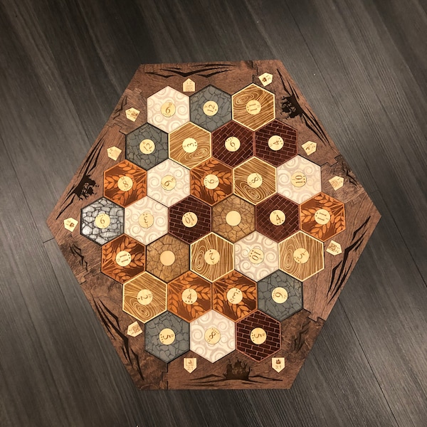 Stained Wood Game Board: Laser Etched Terrain, 5-6 Player With Box