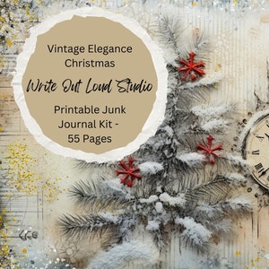 Vintage Elegance Christmas Junk Journal Kit – 55 Pages of Printables for Junk Journals & Scrapbooking, Grungy and Sparkly Printable Kit