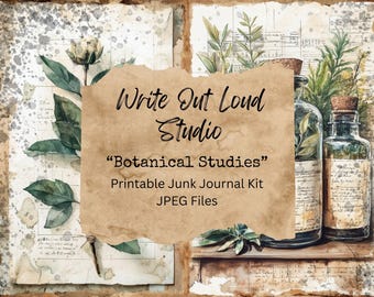 Vintage Botanische Studien Junk Journal Kit, Grungy Seiten, Tags, Taschen (Digitaler Download)