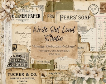 Grungy viktorianische Collage Junk Journal Kit | 35 Druckbare Seiten & Ephemera | Vintage 1800er Werbe-Papiere | Digitaler Download