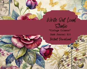 Vintage Crimson Floral Junk Journal Kit: 46 druckbare Seiten (digitaler Download)