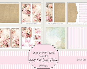 Junk Journal Folio Kit zum Ausdrucken: Pink Shabby Florals (Digitaler Download)