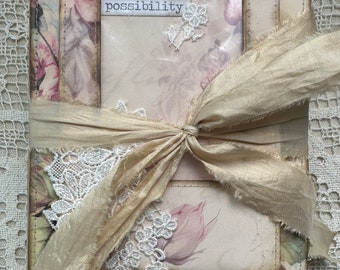 FREE SHIPPING! Handmade Never Ending Tag Junk Journal, Monthly Journal, Flip Flop Journal, 12-Month Diary,Memory Keeper, Vintage Roses Theme