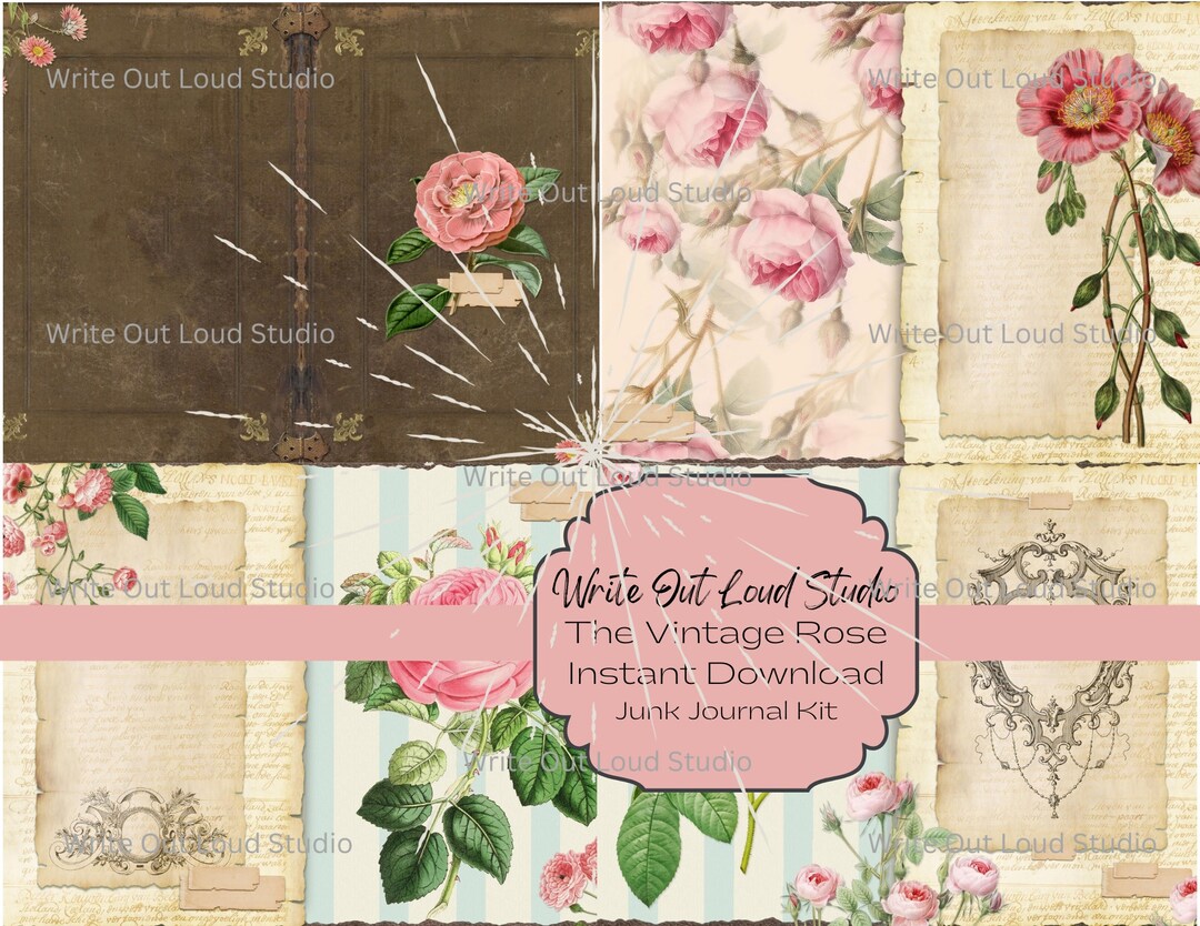 Vintage Rose Junk Journal Kit: 35 Page Floral Ephemera (digital ...