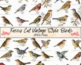 Fussy Cut Vögel Printable Kit | Vintage Style Vögel Ephemera für Junk Journals