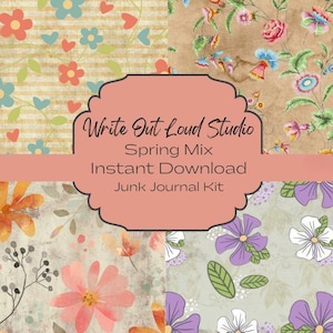 33 Page &quot;Spring Mix&quot; Junk Journal Kit, Floral Junk Journal Kit, Retro Flowers, Spring Kit, Printable Journal Kit, Printable Ephemera, Tags