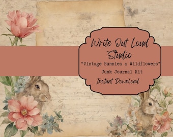 Vintage Frühling Kaninchen Junk Journal Kit: Wildblumen Ephemera (Digitaler Download)