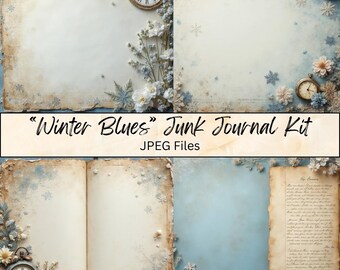 Winter Blues Printable Junk Journal Kit | 27 Seite Winter Thema | Sofort Download